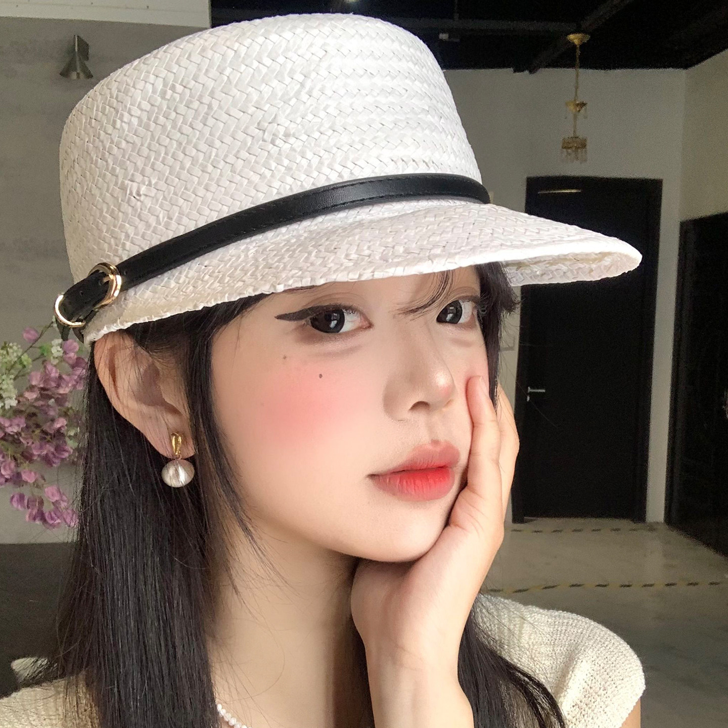 老钱风手编皮带马术帽女夏季简约ins风~百搭气质度假遮阳骑士帽子
