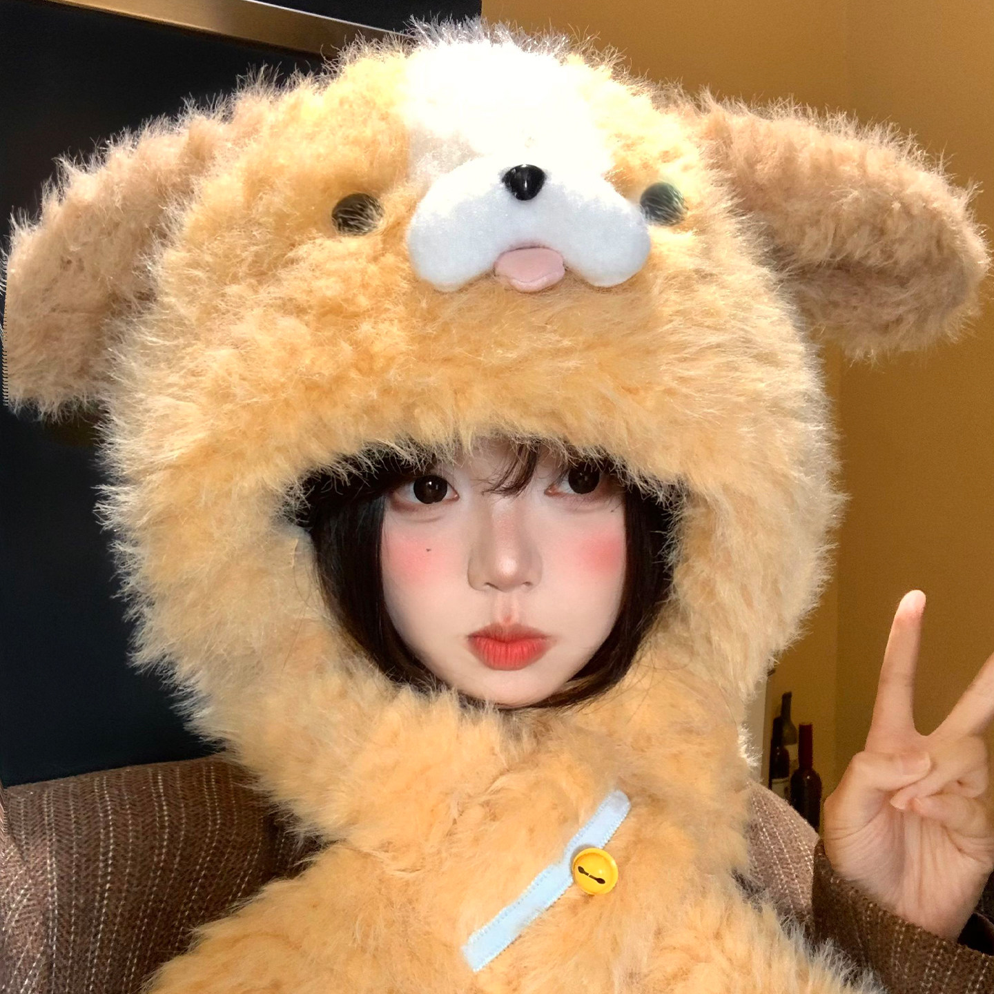 可爱小狗耳朵毛绒帽子围巾一体女秋冬季加绒保暖防寒护耳雷锋帽子,服饰配件/皮带/帽子/围巾,帽子,淘宝优惠券,粉丝福利购,淘宝优惠卷