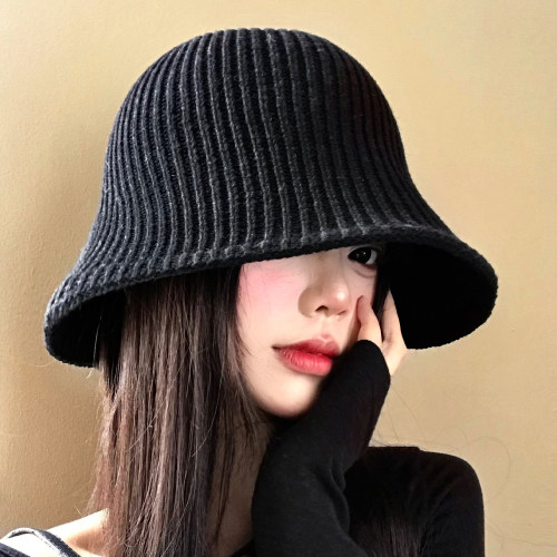 黑色针织渔夫帽女早秋季日系简约