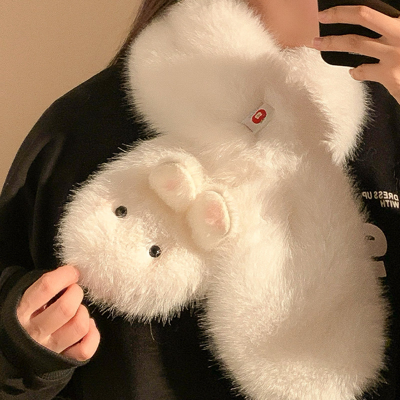 可爱小兔子毛绒交叉围脖女秋冬季加绒加厚保暖防寒防风护颈小围巾,服饰配件/皮带/帽子/围巾,围巾/丝巾/披肩,淘宝优惠券,粉丝福利购,淘宝优惠卷