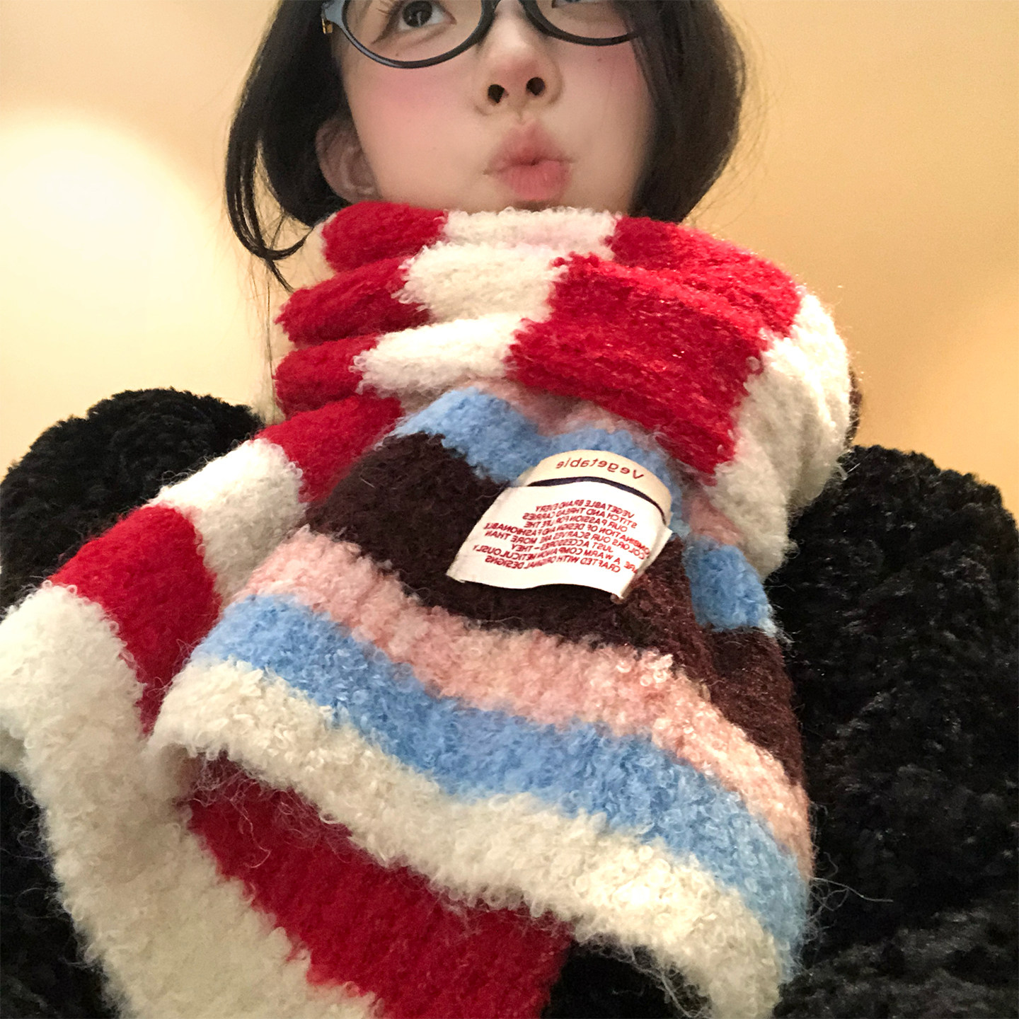 彩色条纹拼色针织围巾女冬季韩系氛围感加厚保暖防寒护颈围脖百搭,服饰配件/皮带/帽子/围巾,围巾/丝巾/披肩,淘宝优惠券,粉丝福利购,淘宝优惠卷