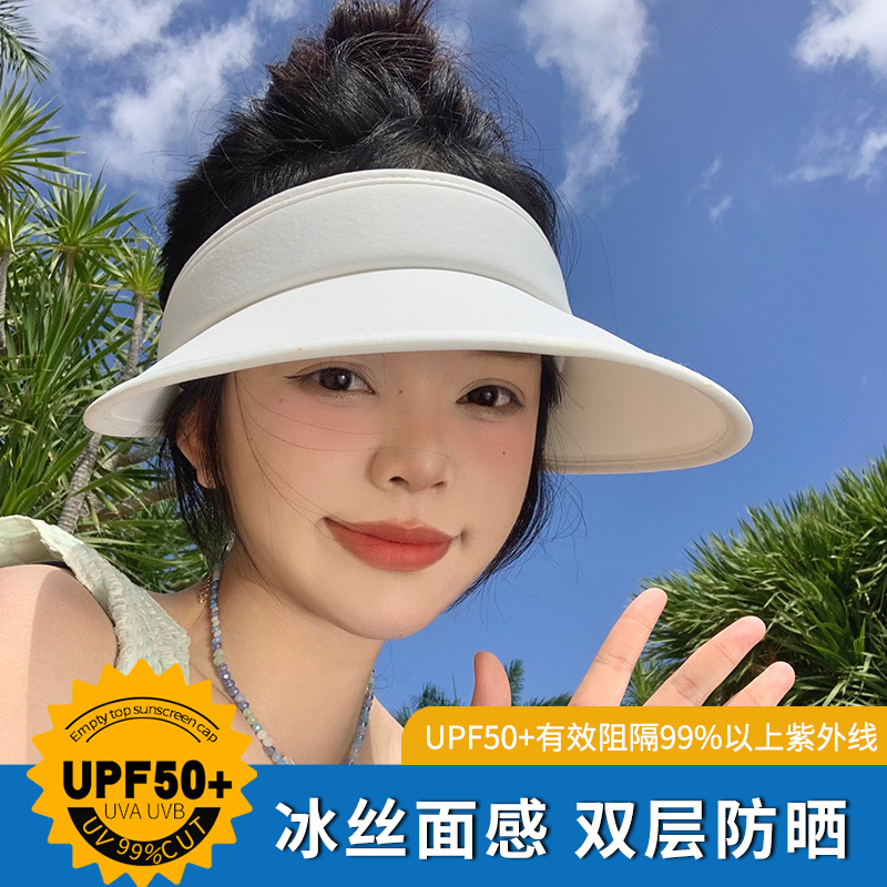 冰丝空顶防晒帽女夏季大帽檐白色遮阳帽防紫外线户外骑车太阳帽子