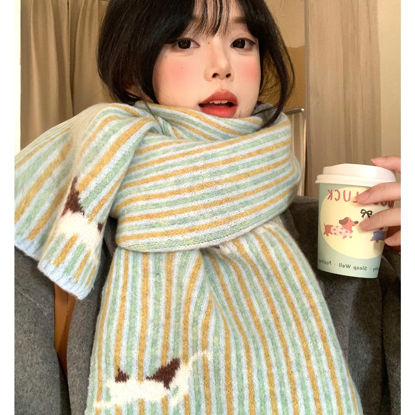 猫咪条纹围巾女秋冬季韩版高级感