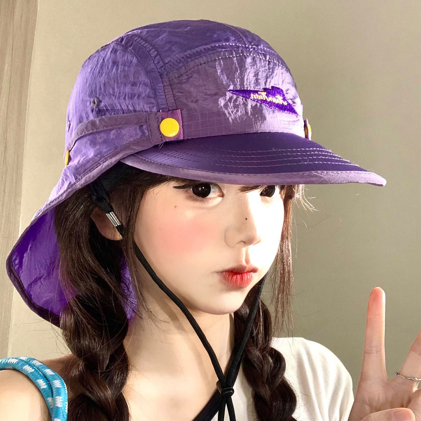 紫色速干棒球帽女夏季可拆卸护颈户外徒步轻薄透气显脸小鸭舌帽子