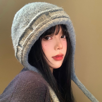 灰色针织毛线帽女秋冬季韩系显脸小套头护耳帽防寒保暖雷锋帽子潮