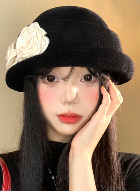 赫本风山茶花亚麻卷边贝雷帽女夏季薄款法式千金风礼帽显脸小帽子