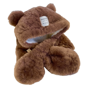 小熊帽子围巾一体女秋冬季韩版可爱毛绒显脸小加厚保暖护耳雷锋帽