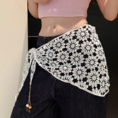 下摆遮屁帘女春夏配牛仔裤 蕾丝裙叠穿半身裙裙罩三角形头巾小丝巾