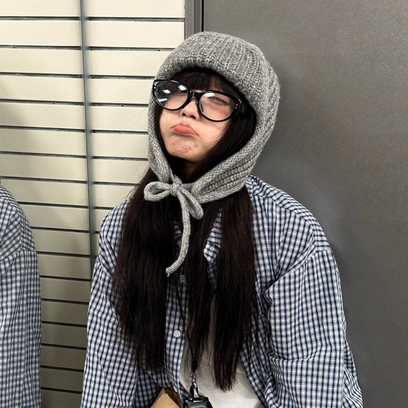 灰色针织护耳帽女日系百搭显脸小
