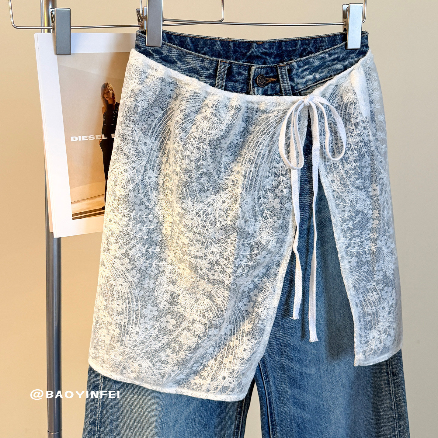 白色蕾丝屁帘女系带甜美下摆半身裙韩版百搭围裙罩裙时尚裙帘纱裙