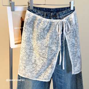 白色蕾丝屁帘女系带甜美下摆半身裙韩版 裙帘纱裙 百搭围裙罩裙时尚