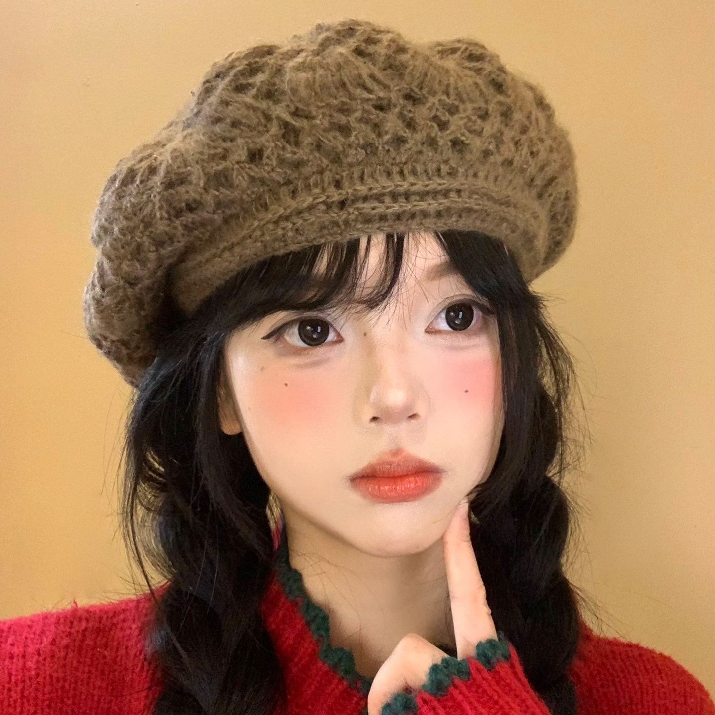 章若楠同款咖色编织贝雷帽女秋冬季显脸小百搭大头围针织画家帽子,服饰配件/皮带/帽子/围巾,帽子,淘宝优惠券,粉丝福利购,淘宝优惠卷