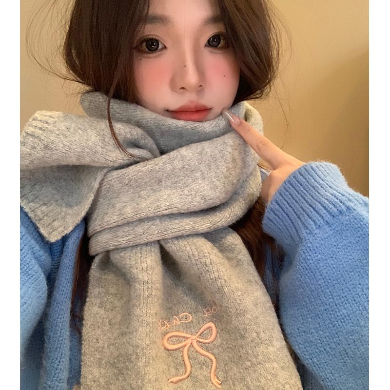 蝴蝶结高级感针织围巾女冬季