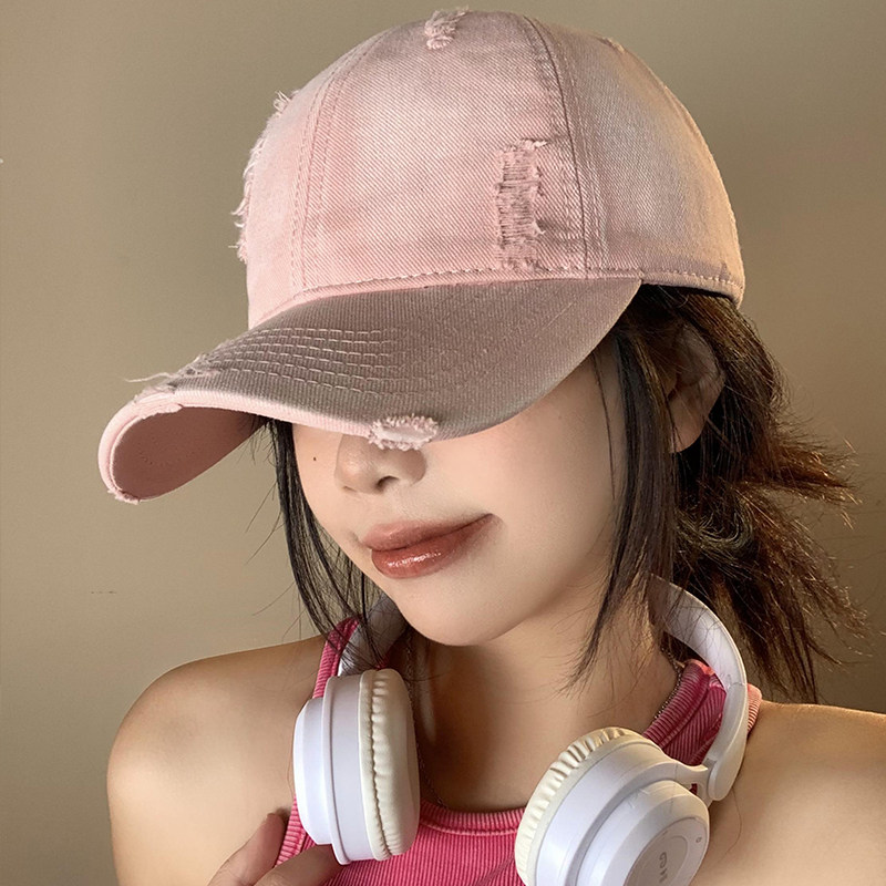 破洞磨边棒球帽水洗做旧宽帽檐