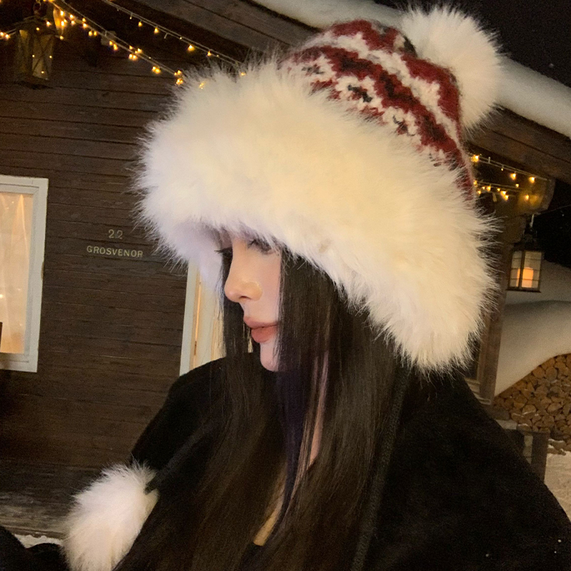 费尔岛风复古毛绒雷锋帽