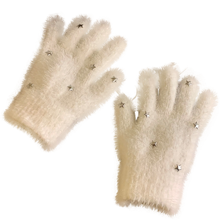 可爱星星毛绒手套女冬季白色毛茸茸分指加厚保暖学生五指防寒骑行