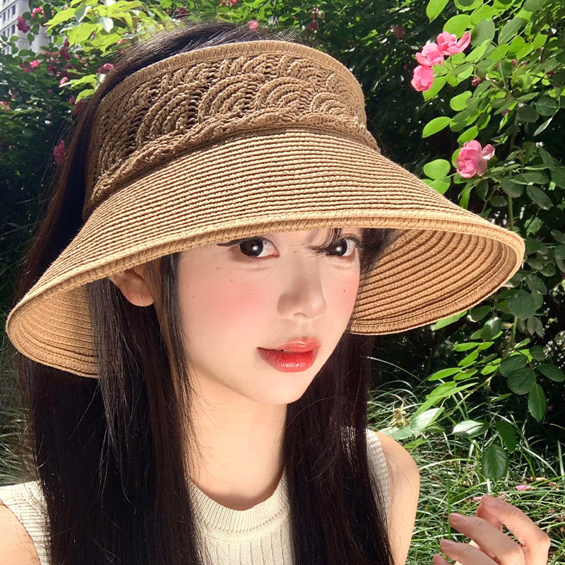 夏季草编空顶帽女大帽檐遮阳防晒图片