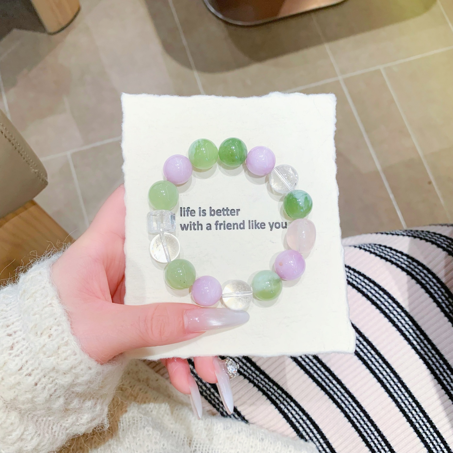 天然岫玉单圈手饰链 手串时尚原创设计女款 可塘珠宝水晶手饰