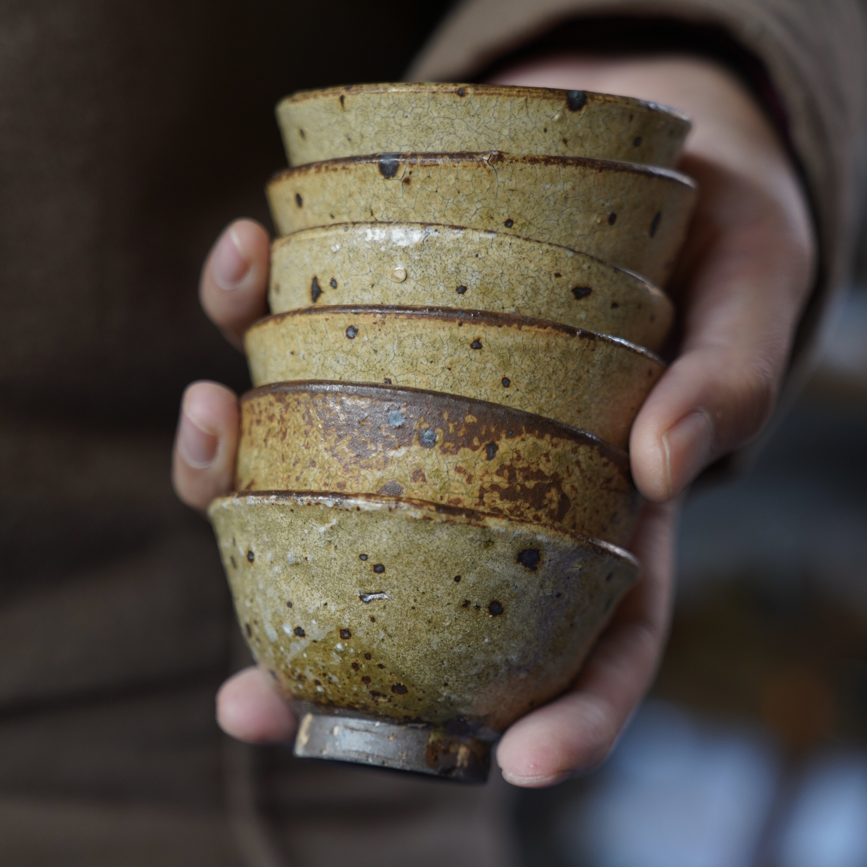 钟友健手作 岩石釉裂纹粉引茶杯 品茗杯斗笠杯主人杯