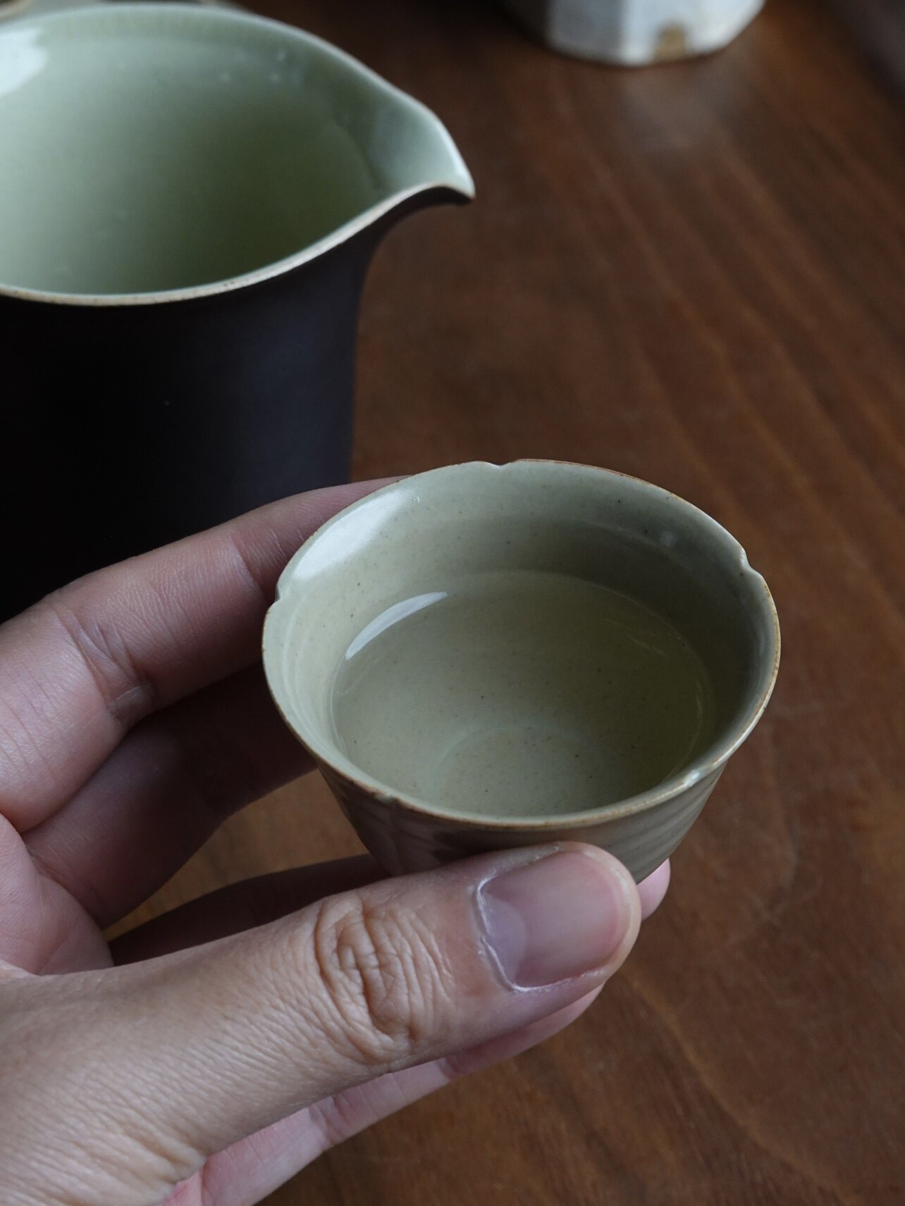 隐山堂荷青葵口杯 茶杯品茗杯主人杯草木灰陶瓷