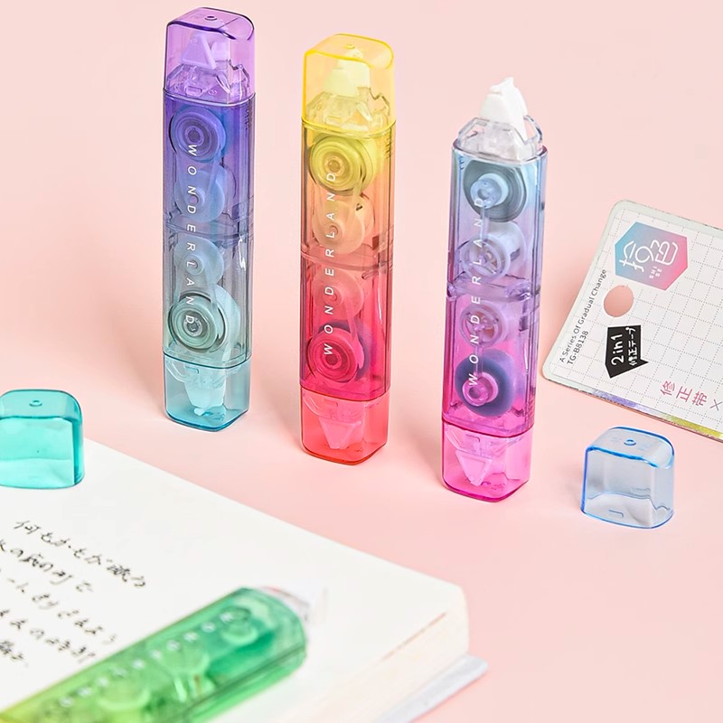 天高渐变色修正带点点胶双头二合一手账工具2in1马卡龙色粘贴胶带