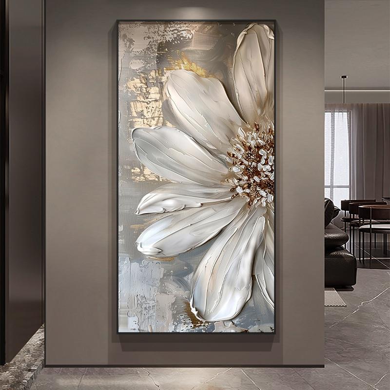 高级感入户玄关装饰画立体浮雕肌理感走廊过道尽头墙挂画花卉壁画图片