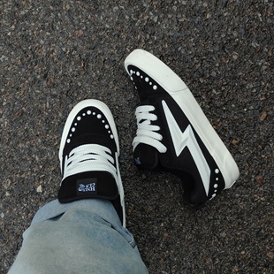 knu 闪电联名黑白复古面包鞋 低帮休闲滑板鞋 女 skool珍珠限定男鞋