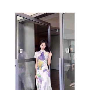 三宅夏季 褶皺白色油畫短袖 女T恤上衣寬松顯瘦小眾印花裙套裝 新款