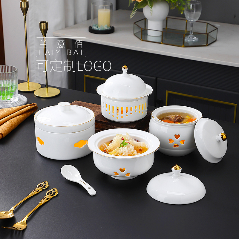 高档酒店陶瓷位上加热佛跳墙汤盅