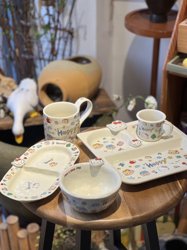 可爱hello Kitty猫咪立体手绘陶瓷饭碗家用饭碗菜盘甜品杯子