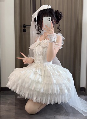 【小天使】樱花集原创设计Lolita洋装芭蕾风白色花嫁jsk连衣裙
