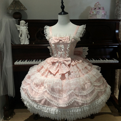 【甜心小粉】樱花集原创设计Lolita洋装芭蕾风花嫁jsk吊带连衣裙