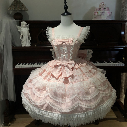 【甜心小粉】樱花集原创设计Lolita洋装芭蕾风花嫁jsk吊带连衣裙