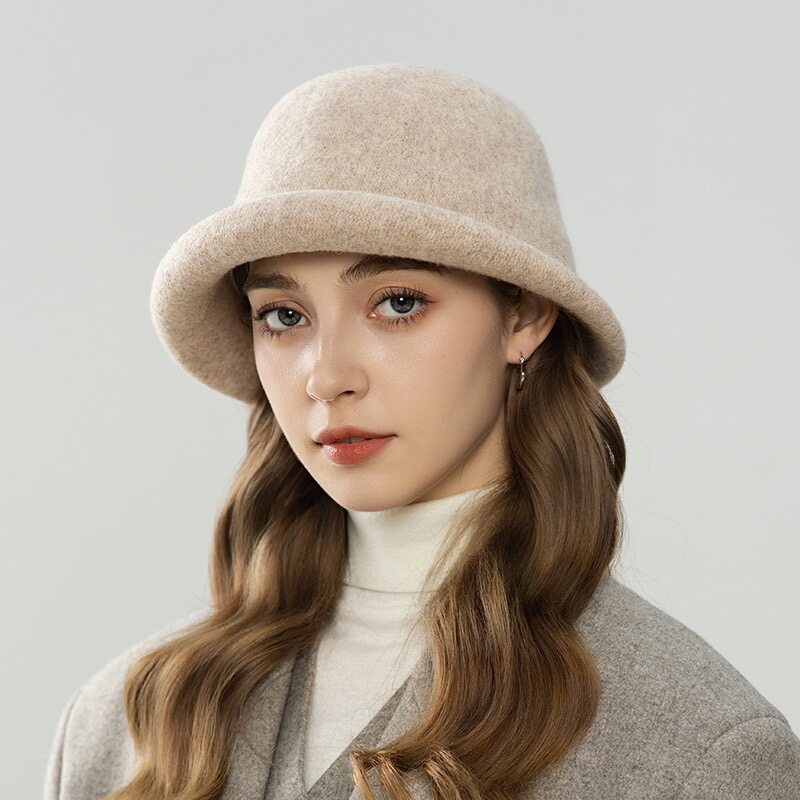 2025秋冬新款羊毛渔夫帽女时尚百搭卷边礼帽英伦气质盆帽显脸小潮