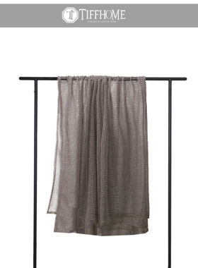 样板间设计师床尾搭毯客厅深咖色格子网纱搭巾简约轻奢现代装饰毯