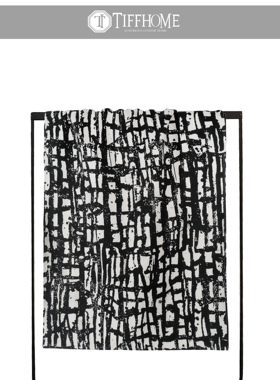 TIFFHOME现代简约轻奢黑白色几何条纹水墨抽象装饰搭毯样板间床毯