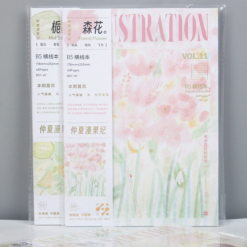 拾光无线期刊笔记本子文具B5大号横线鲜花水果日记事手仲夏漫果纪