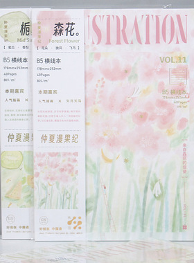 拾光无线期刊笔记本子文具B5大号横线鲜花水果日记事手仲夏漫果纪