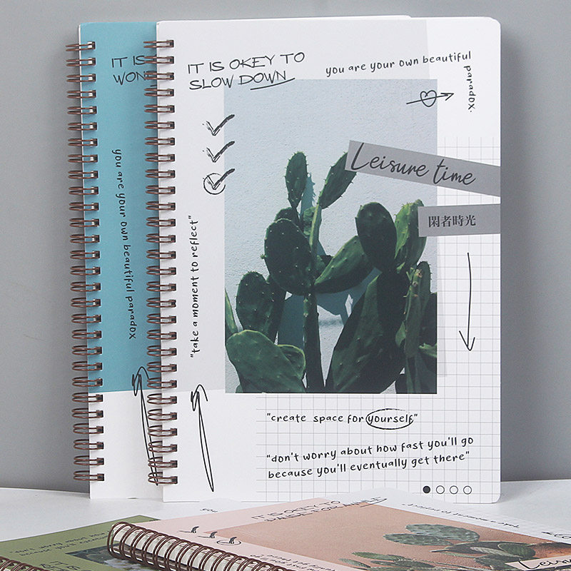 初品侧翻线圈笔记本子文具清新植物B5大号横线软面日记事闲者时光