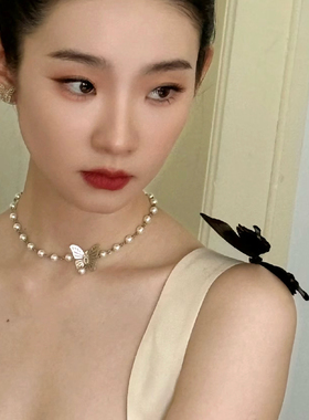 ECHOZOE“蝴蝶xuan学”家早春新款镂空珍珠项链choker颈链锁骨