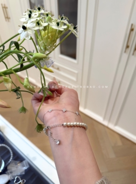 ECHOZOE奶油白珍珠4mm法式锆石手链手串叠戴轻奢手饰串珠珠子女生