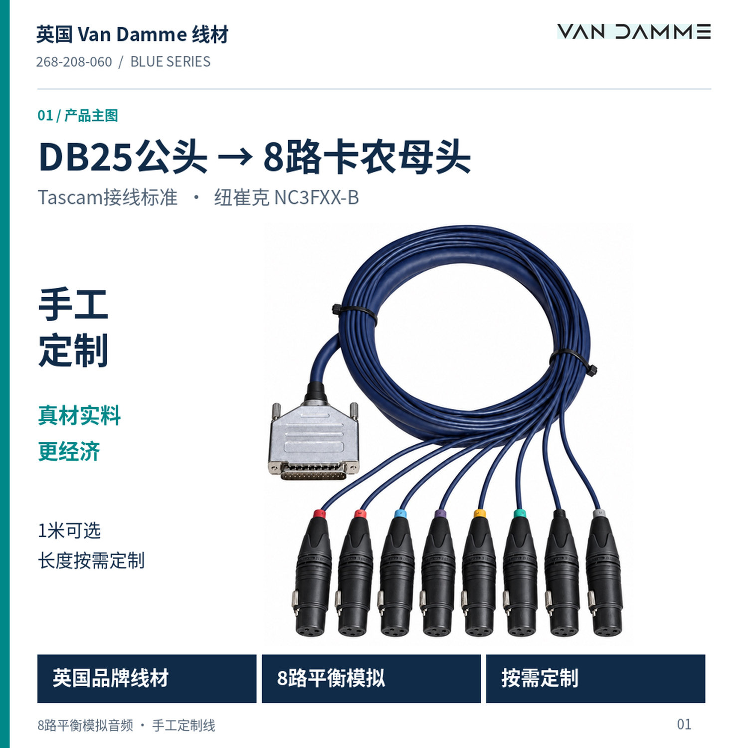 英国van damme范登美DB25卡农公母音频线声卡话放辫子扇尾线8通道图片