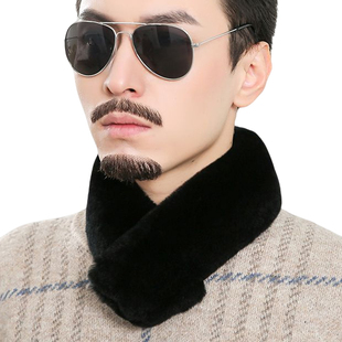 男士围脖冬季中老年爸爸保暖獭兔毛围巾短款护颈脖套老年人围脖男