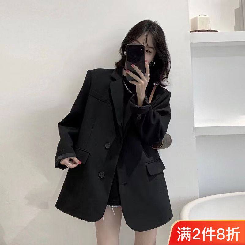 黑色加棉小西装宽松外套女西服上衣休闲春秋新款小个子感百搭
