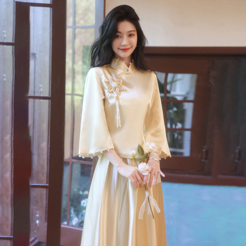 伴娘礼服中式2025新款姐妹团仙气高级缎面年会活动伴娘服小个子