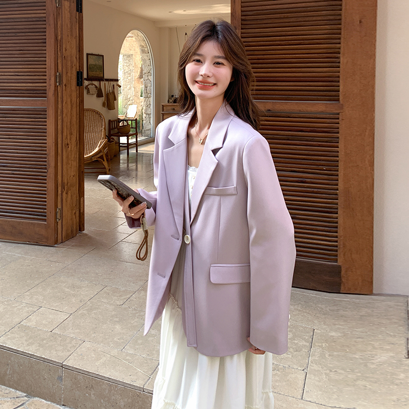 爆款现货粉紫色高级感西装女短款外套 2025秋季新款时尚百搭上衣