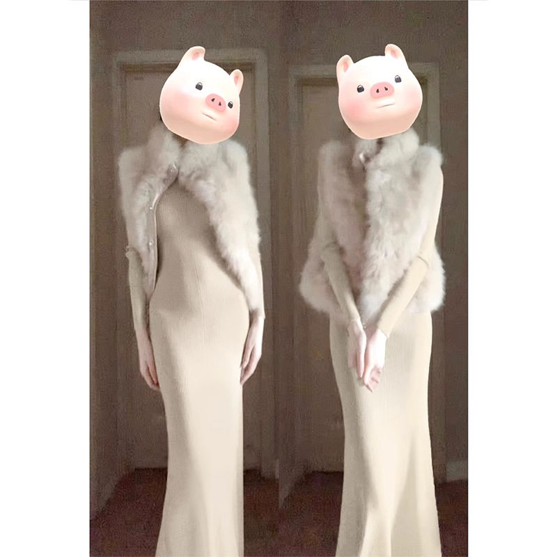 黑色步步生莲鱼尾裙秋冬季大衣内搭连衣裙内搭针织修身打底长裙子