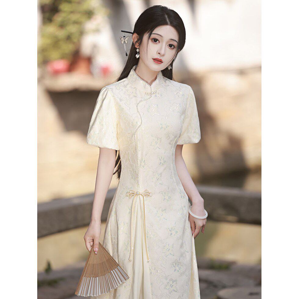 新中式旗袍夏季改良年轻款少女国风礼服奥黛连衣裙日常可穿小个子