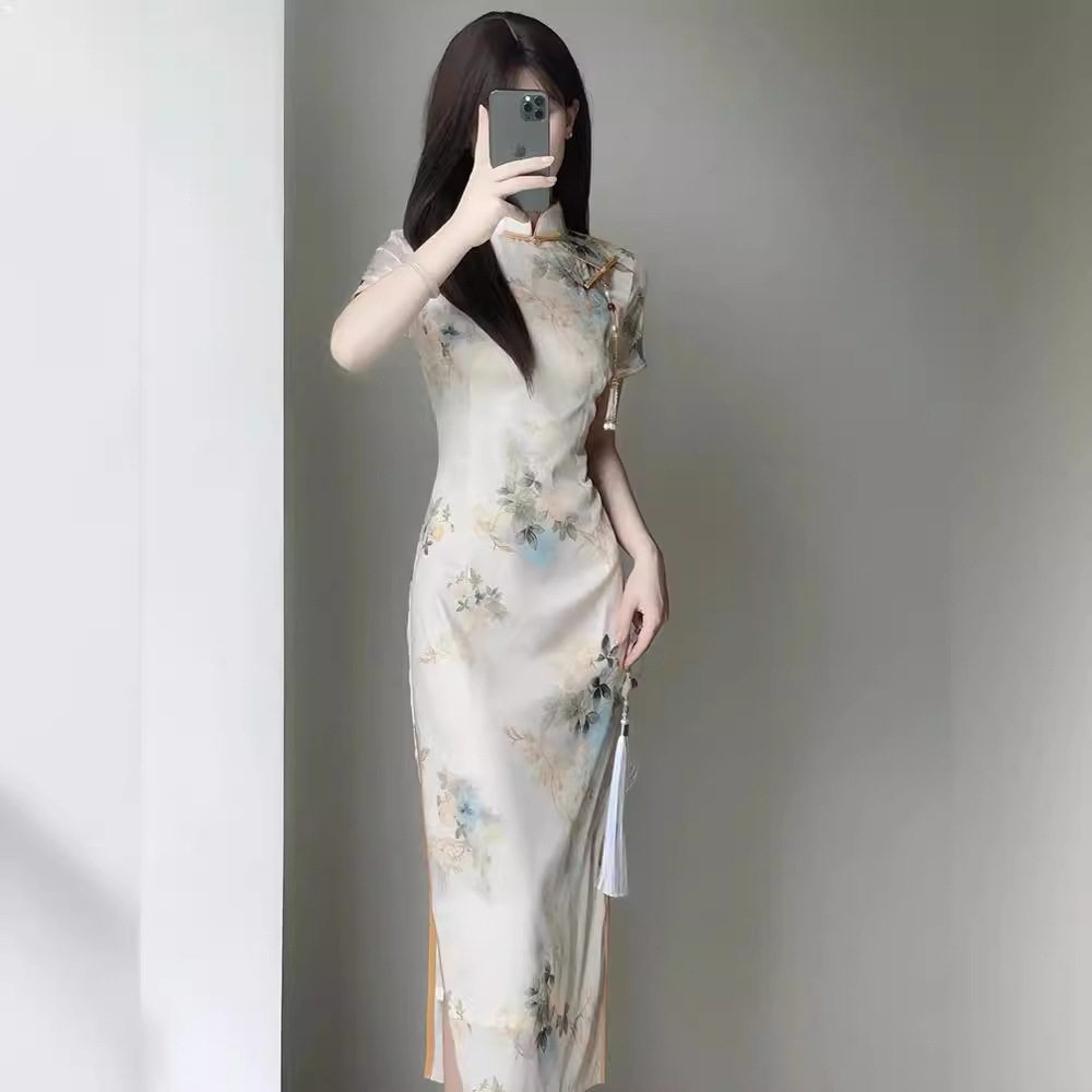 复古民国风米黄提花短袖旗袍2026年夏季新款日常可穿年轻款连衣裙