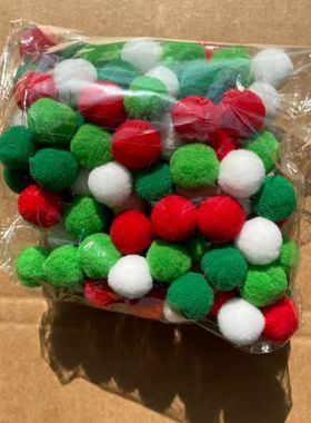 100个圣诞节蛋糕装饰混色毛球绿色红色系高弹毛球diy材料包辅料
